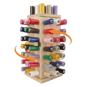 93 spools thread holder stand 360° fully rotating wooden thread rack/thread holder organizer for sewing, quilting, embroidery, hair-braiding and jewelry