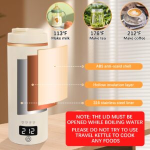 Electric Kettle For Travel Portable Small Kettle 0.5L（17 OZ), Fast Boiling Mini Water Kettle 316 Stainless Steel For Tea/Coffee, Hot Water Boiler with 4 Temperature,Auto Shut-Off,110V (Beige)