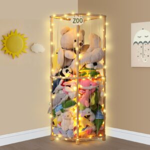 essenhome sector design extra-large wooden stuffed animal zoo storage, corner-friendly,crafted from premium pine with 10m light string, ideal for playroom/nursery corners,perfect kids' birthday gift!