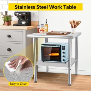 Stainless Steel Table for Prep & Work 24 x 30 Inches, Commercial Workstations Metal Kitchen Prep Table with Adjustable Undershelf for Restaurant, Home and Hotel