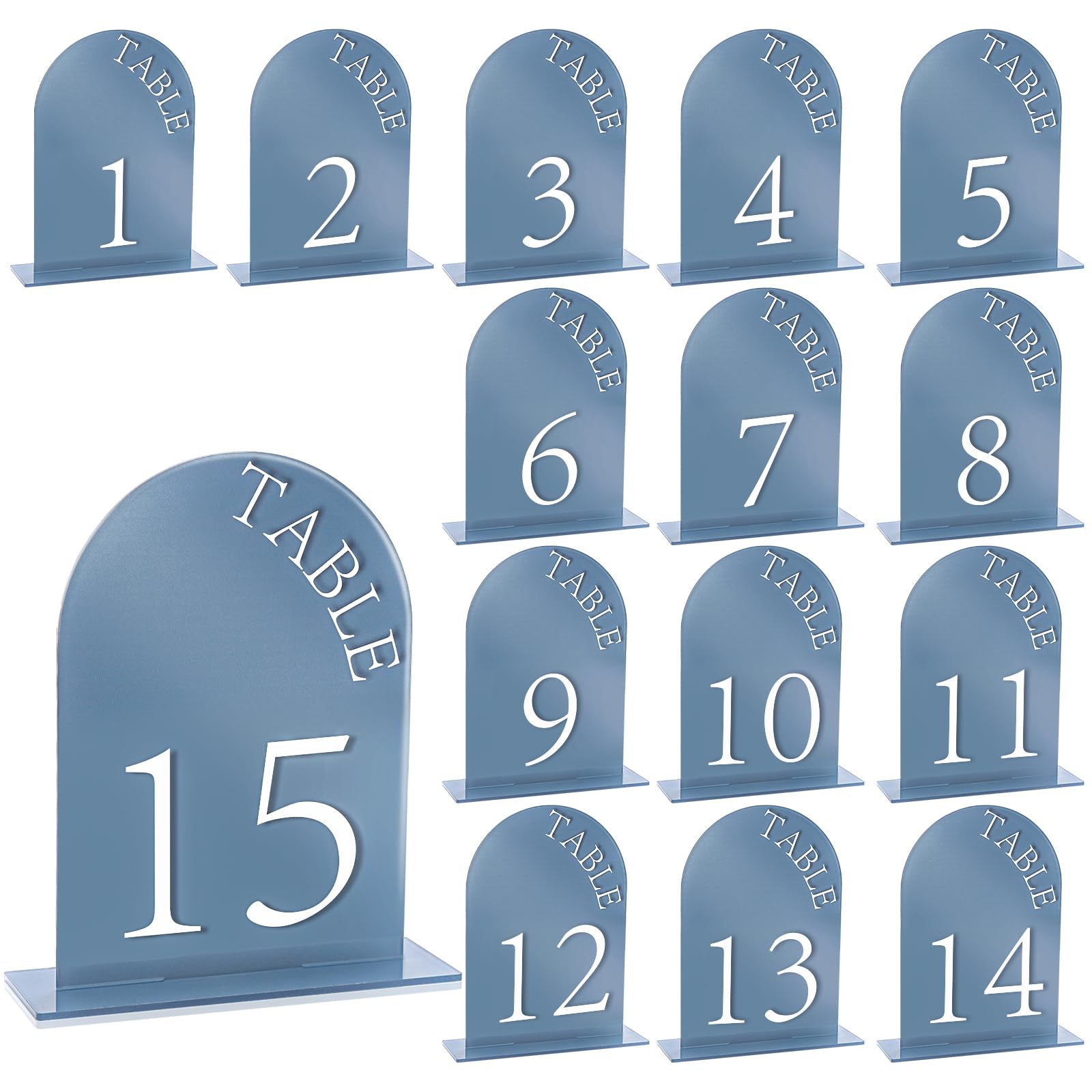 Acrylic Wedding Table Numbers 1-15 Table Number Stands Bulk Wedding Table Signs Stand Table Number Holders With Cards Wedding Table Numbers Stands for Bridal Shower Reception Anniversary (Dusty Blue, 5x7)