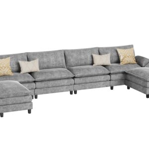 Flamaker Modular Sectional Sofa Couch, Fabric Reversible U Shaped Sofa Couch Cloud Couch with 2 Ottoman, 4-Seat Sectional Sofa Couches for Living Room, Apartment(Grey)