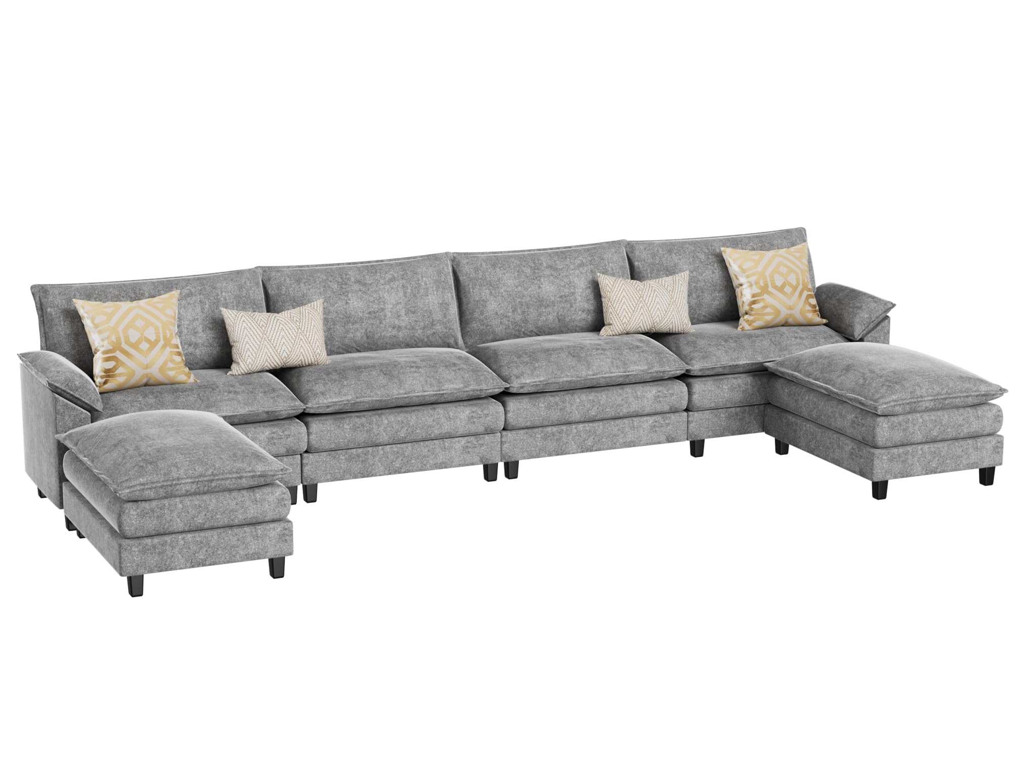 Flamaker Modular Sectional Sofa Couch, Fabric Reversible U Shaped Sofa Couch Cloud Couch with 2 Ottoman, 4-Seat Sectional Sofa Couches for Living Room, Apartment(Grey)