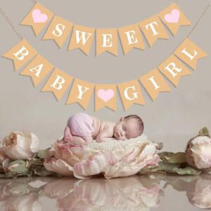 Sweet Baby Girl Banner Baby Girl Shower Banner Baby Girl Shower Sign Baby Shower Banner for Girl for Baby Girl Shower Decor Rustic Baby Shower Decorations Girl Pink Baby Shower Decorations