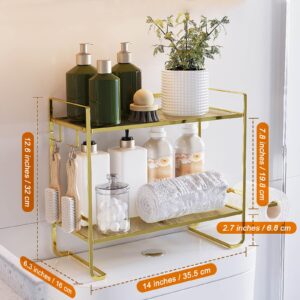 YIWANFW Over The Toilet Storage, Gold Over The Toilet Shelf Bathroom Organizers and Storage, 2-Tier Bathroom Shelves Over Toilet Bathroom Storage, Multi-Purpose Over Toilet Shelf Above Toilet Storage