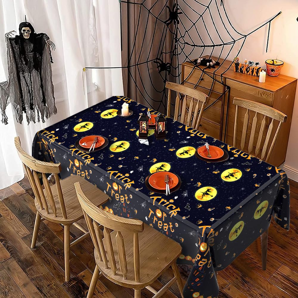 Halloween Tablecloth, 2 PCS 54" X 108" Halloween Tablecloth Plastic for Halloween Decorations, Rectangle Halloween Table Cloth Disposable Trick or Treat Pumpkin Witches Table Cover for Halloween Party