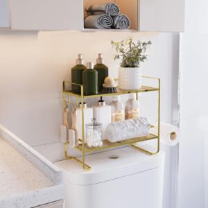 YIWANFW Over The Toilet Storage, Gold Over The Toilet Shelf Bathroom Organizers and Storage, 2-Tier Bathroom Shelves Over Toilet Bathroom Storage, Multi-Purpose Over Toilet Shelf Above Toilet Storage