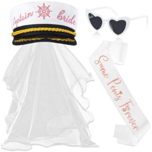 jagely 4 pcs bachelorette party accessories for bride captain hat with veil, bride sash sunglasses for bridal shower wedding(classic style)