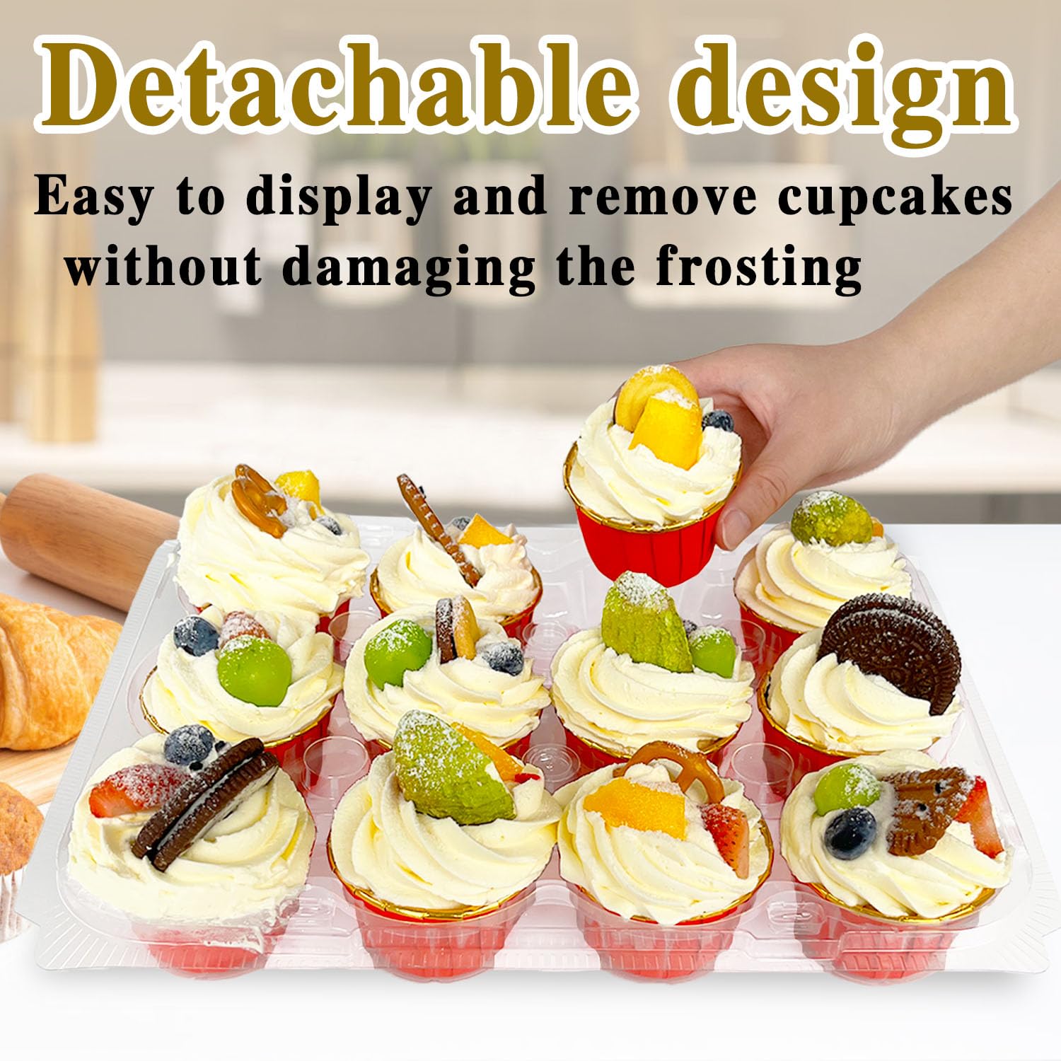 Haawooky (12 Pack x 16 Sets) Stackable Cupcake Carrier Holders,Plastic Cupcake Boxes Holders for 12 Cupcakes,Clear Disposable Cupcake Containers with Detachable Tall Dome Lid