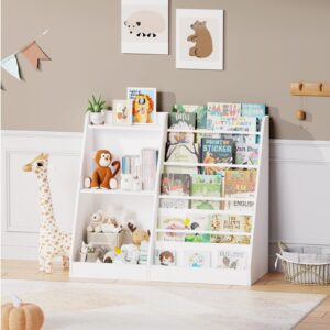 Lkeiyay Kids Bookshelf and Toy Storage,Nursery Bookshelf,Single-Sided Book Display with Storage,White