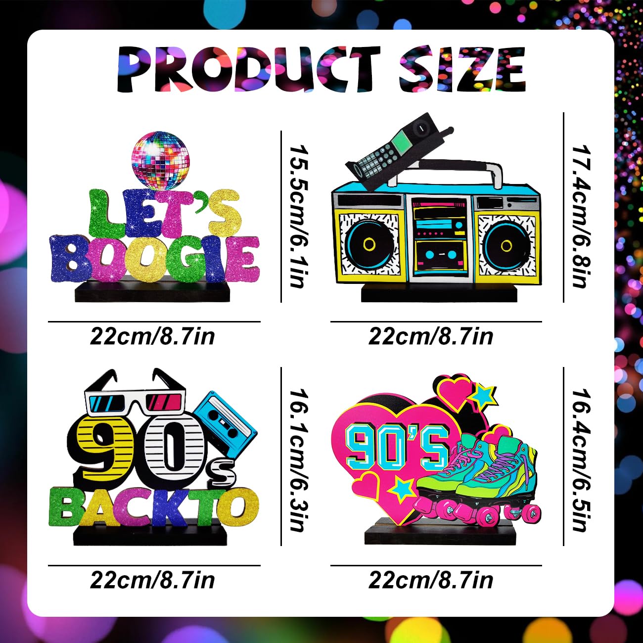 90s Party Decorations 4Pcs 90s Table Centerpieces Retro 1990s Hip Hop Party Table Favors 90's Table Toppers Centerpieces for 90s Theme Party Supplies