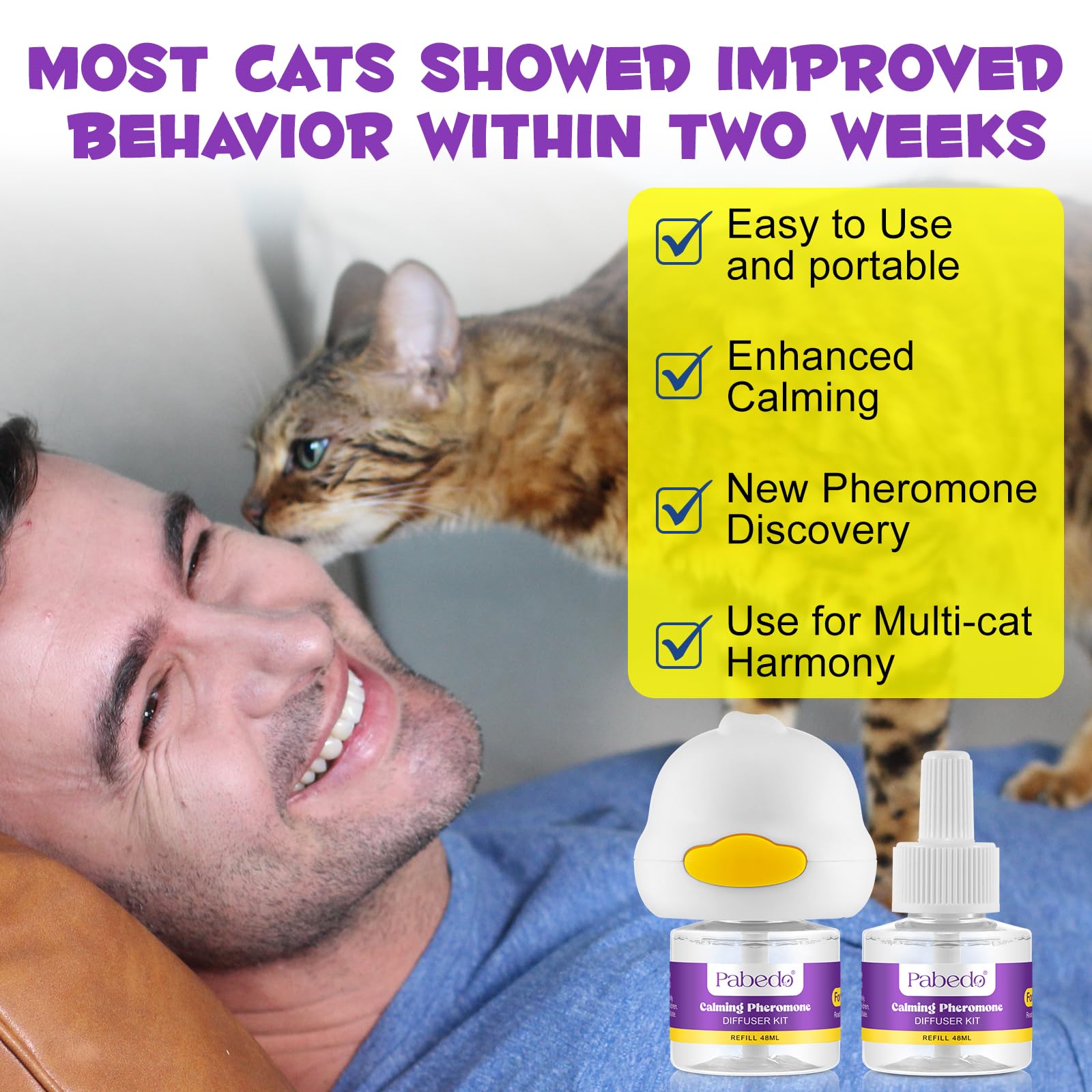 NATURE ZIRAN Cat Pheromones Calming Diffuser, 2 in 1 Cat Calming Starter Kit (Diffuser Head + 2pcs 48ml Vial) for 60 Days Use, Enhanced Cat Calming Diffuser Kit for Cat Anxiety Relief