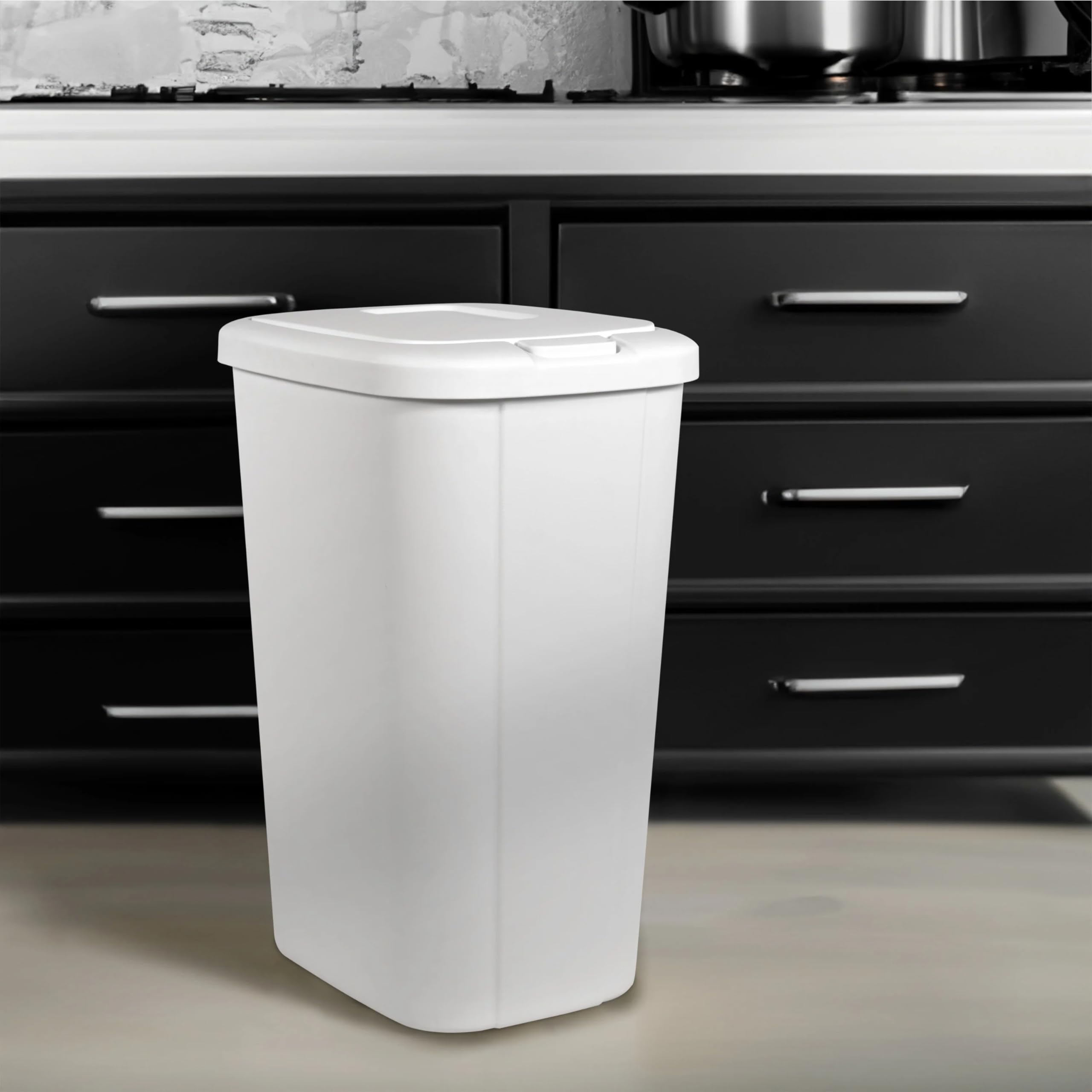 BHCHA 13.3 Gallon Trash Can, Plastic Touch Top Kitchen Trash Can (White)