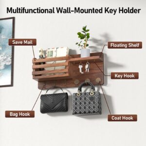 Omndpou Key Holder Wall Mount, Key and Mail Holder for Wall, Mail Holder Organizer with 10 Key Hooks and Floating Shelf, Modern Key Hanger Rack for Entryway or Mudroom