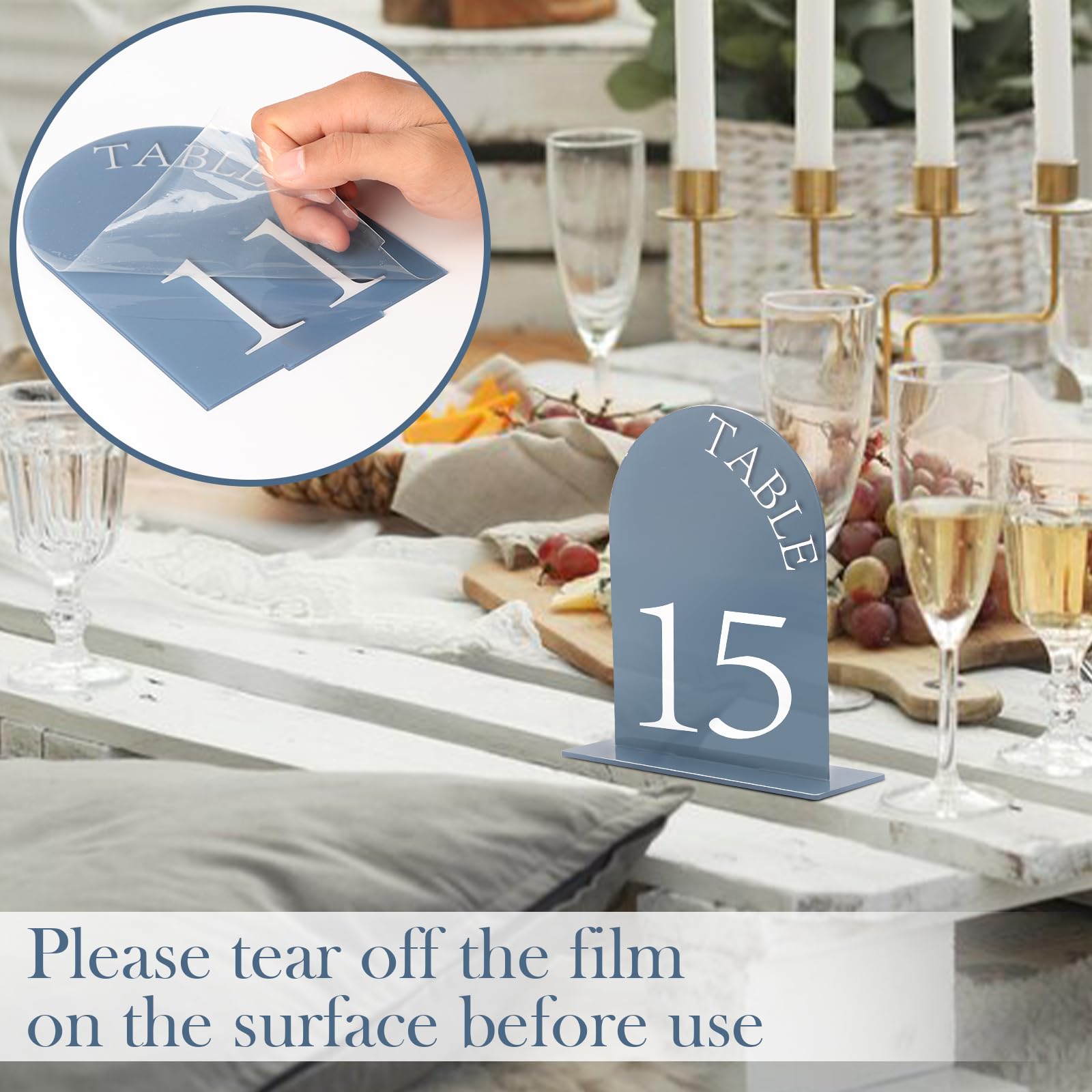 Acrylic Wedding Table Numbers 1-15 Table Number Stands Bulk Wedding Table Signs Stand Table Number Holders With Cards Wedding Table Numbers Stands for Bridal Shower Reception Anniversary (Dusty Blue, 5x7)