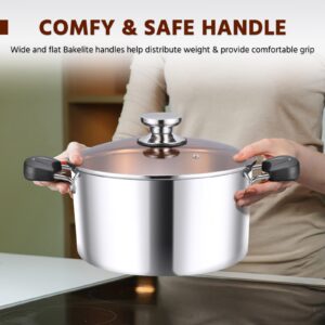 8-Qt Stock Pot, E-far 3-Ply Stainless Steel Stockpot with Lid for Cooking Simmering Soup Stew, Heavy Duty Cookware Works w/Induction, Non-toxic & Corrosion Resistant, Dishwasher Safe