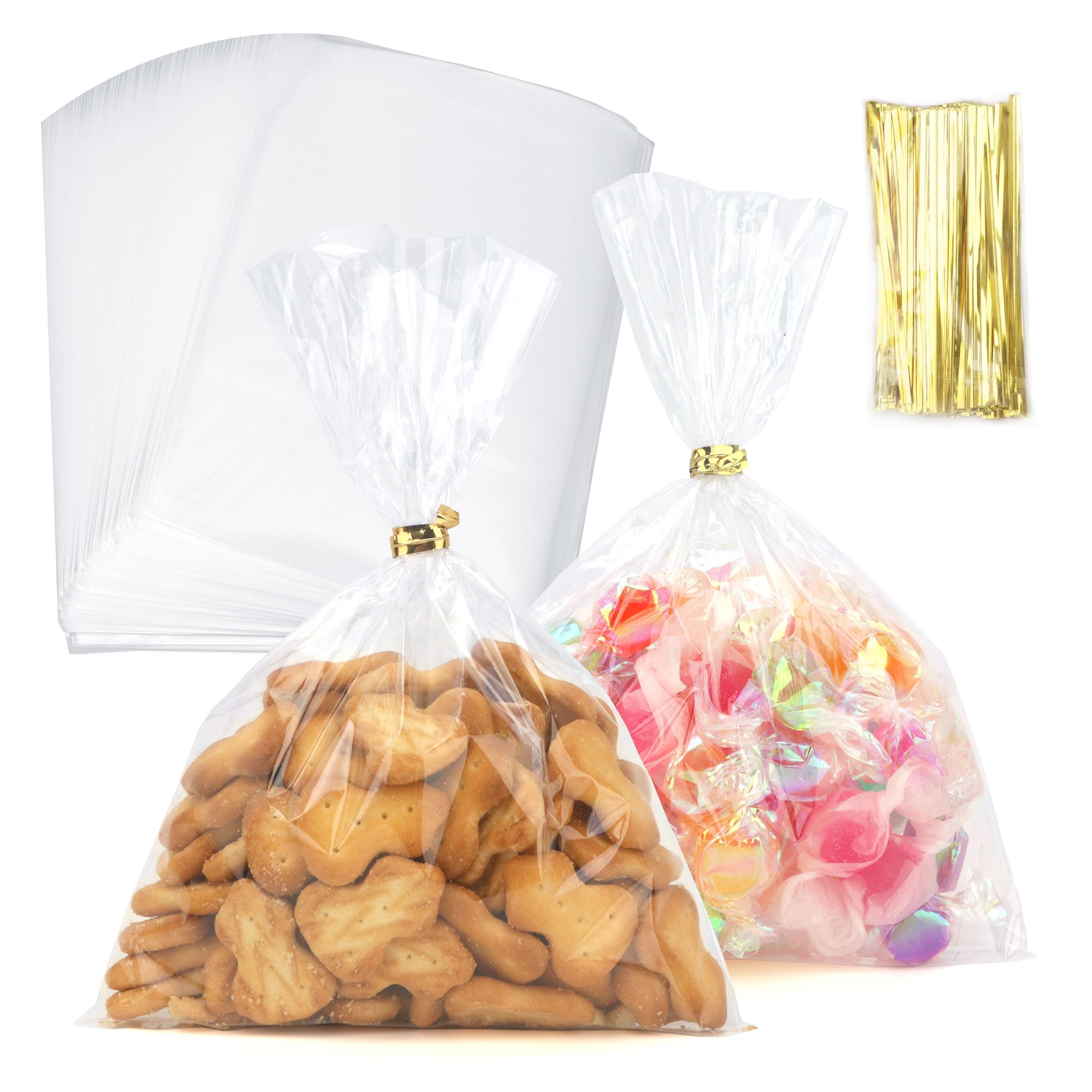 Clear Cellophane Bags, 200Pcs 5"x7" Cellophane Treat Bags, Flat Clear Gooide Treat Candy Bags with Twist Ties, Clear Plastic Gift Bags, Clear Party favor bags for Bakery Cookies Candies Dessert