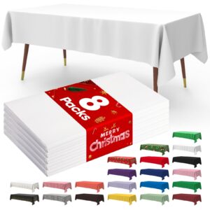 pureegg plastic table cloth disposable - 8 packs, table cloth for retangle table, 54"x108" decorative tablecloth for parties, picnics, camping, waterproof & stain-resistant, white