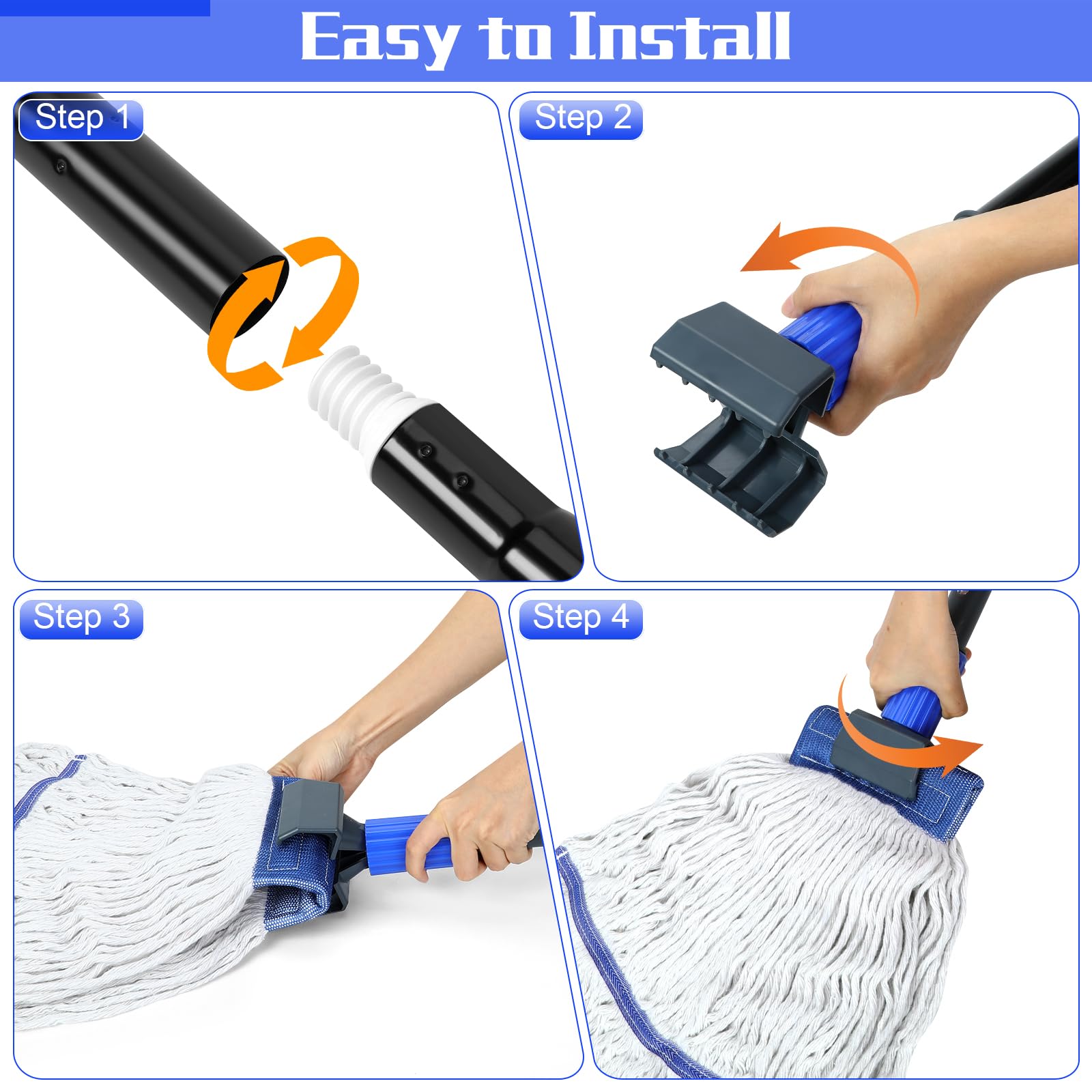 Commercial Mop Heavy Duty Industrial Cotton Mop,Looped-End String Wet Mop for Floor Cleaning with Long Handle, Janitorial Mop for Home,Garage,Office, Workshop, Warehouse