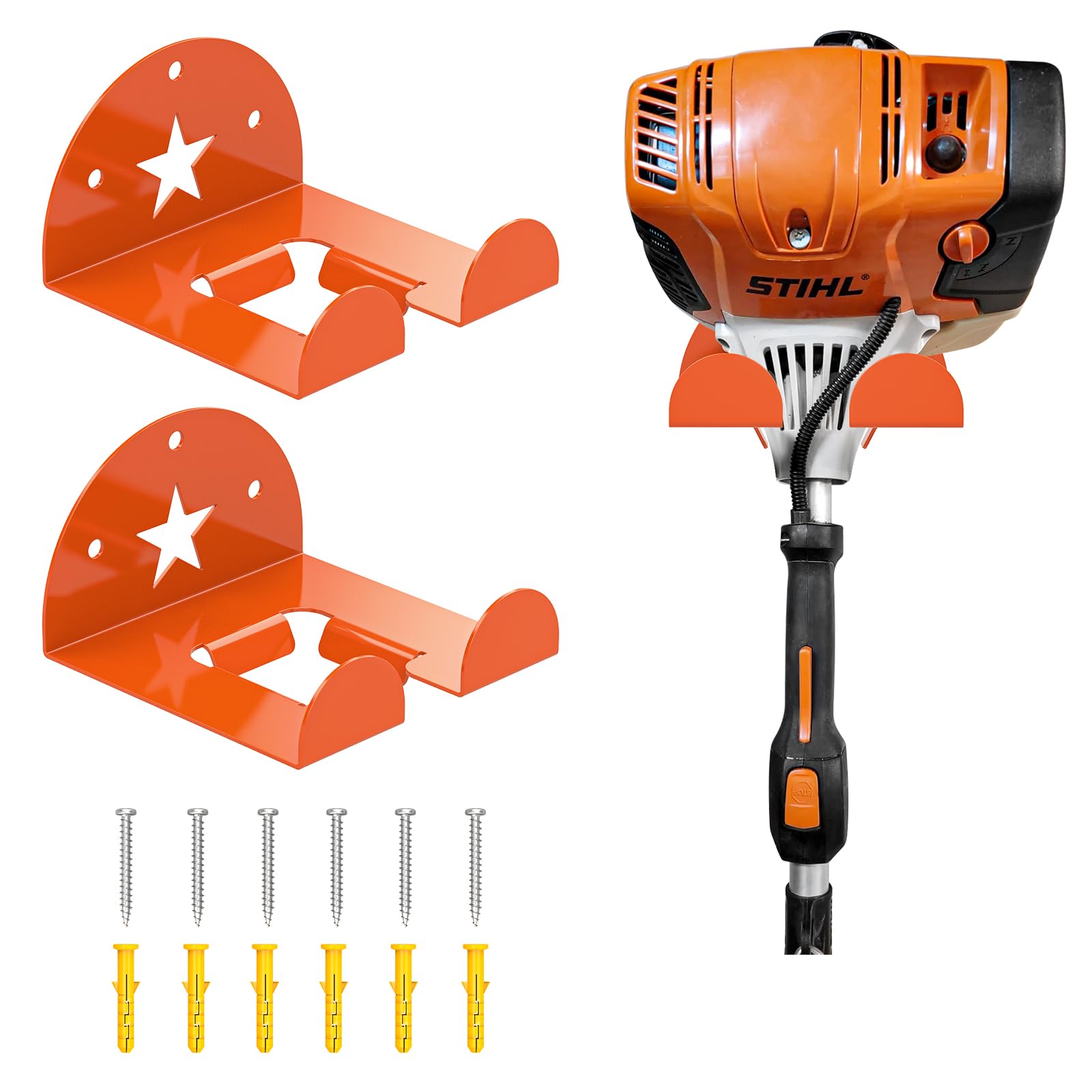 Sulythw 2 Pack Trimmer Rack Orange Garage Garden Power Tool Hanger for Grass Trimmer, Hedge Trimmer, Garage Wall Weed Eater Hanger Holder Garage Trimmer Power Tool Organizer Storage Wall Mount