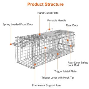 KOCASO 23.3"x7.24"x7.72" Humane Live Animal Trap Cage Cat Trap Catch Release Live Animal Rodent Cage for Indoor Outdoor，Foldable Live Trap for Small Rabbit Squirrel Groundhogs Mole Gopher Cat