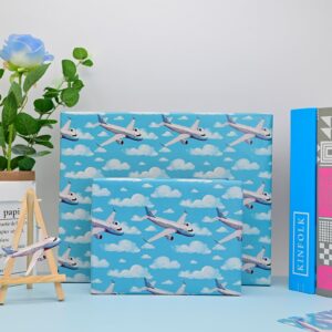 NARCSCHICHU Airplane Wrapping Paper Blue Design Gift Wrapping Paper with Plane Cloud Pattern for Baby Shower Boy Girl Birthday Wedding Holiday - 20 X 28 Inches Per Sheet