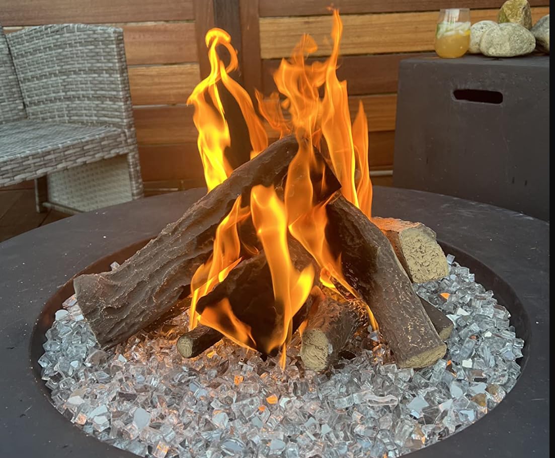 Gas Fireplace Logs 10pcs Fake Fireplace Logs Faux Electric Fireplace Logs for Gas Fireplace Insert, Large Ceramic Wood Fake Fire Logs for Outdoor Fire Pit Firebowl Indoor Fireplace Decoration