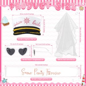 JaGely 4 Pcs Bachelorette Party Accessories for Bride Captain Hat with Veil, Bride Sash Sunglasses for Bridal Shower Wedding(Classic Style)