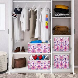 QUGRL Pink Guitars Storage Bins Cube Music Theme Clothes Storage Basket Foldable Storage Box Organizer for Shelves Closet Cabinet Office Dorm Bedroom 11x11 in