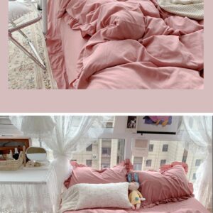 Magic bedding 3 Pcs Ruffled Cotton Duvet Cover in Pink Color, Bedding Set Ruffle Queen Duvet Cover King Bedding Set Comforter Cover Pink Twin Full Duvet Cover Set (Queen 90X90)