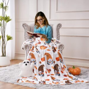 JISEN Halloween Blanket Pumpkin Throw Blanket Cozy Fall Throw Blanket for Women Kids Men Soft Blanket for Couch Living Room Halloween Decor Bed Throw Blanket 50 x 60 Inch Gnomes