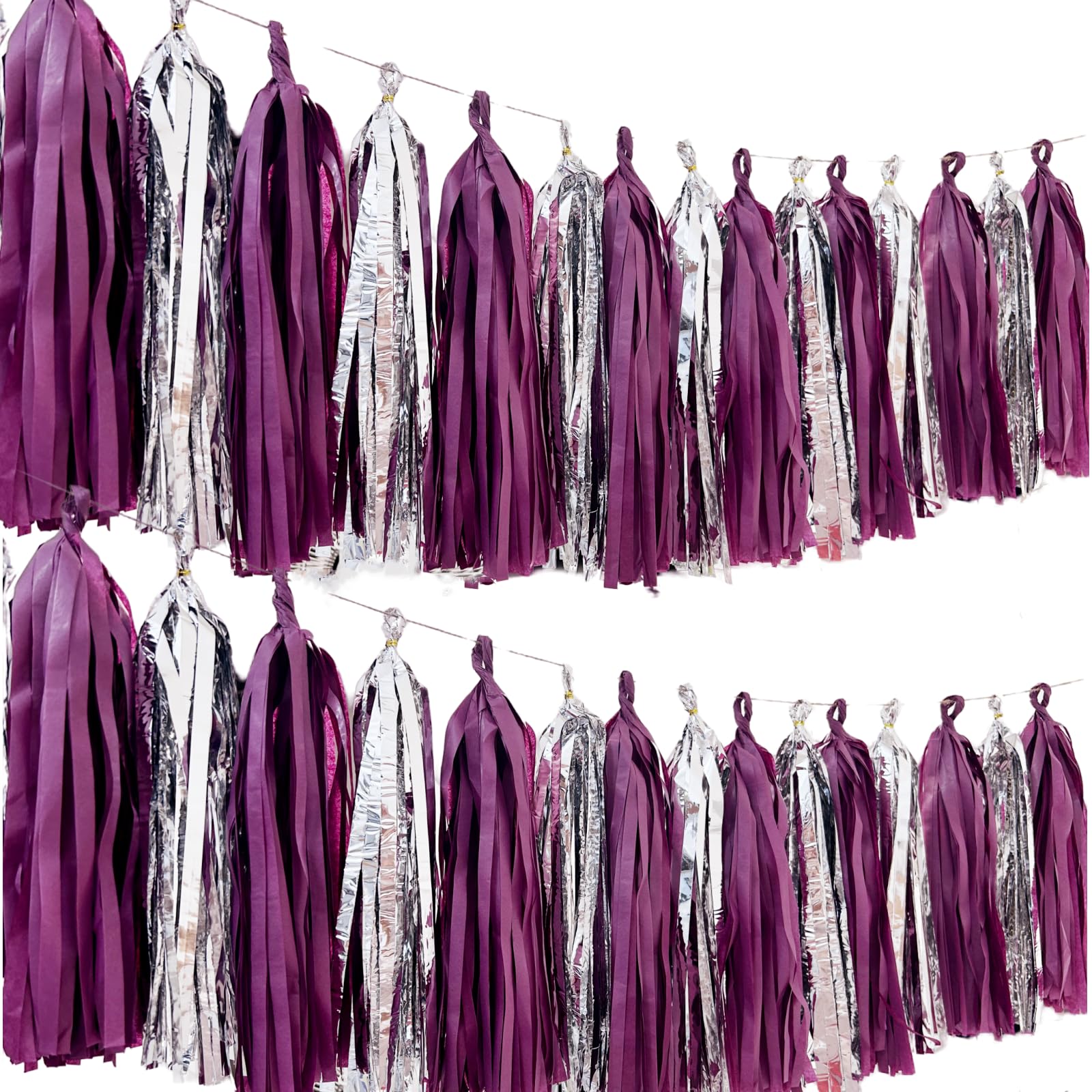 Daihellenstone 20 PCS DIY Tissue Tassel Garland Kit Kraft Burgundy Silver Party Streamers Bunting Banner Backdrop for Wedding Party Bridal Shower Centerpieces Table Decorations