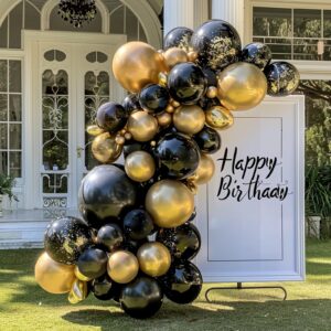 RUBFAC 145pcs Black Balloons Latex Balloons 18 12 10 5 Inch Party Balloon Kit Different Sizes for Birthday Party Wedding Balloon Graduation Baby Shower Decoration