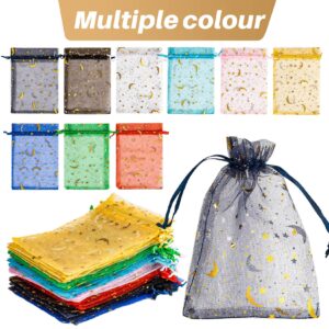 Sukh 100pcs Organza Bags 4"X6" - Moon Star Small Gift Bags Bulk Party Favor Mesh Bags Drawstring Goodie Wrap Pouch Bags Candy Jewelry Sachet Bracelet Fruit Protection Bags Wedding Halloween Christmas