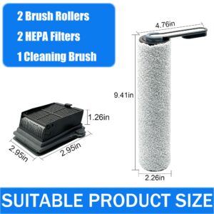 Brush Rollers and Filters Replacement Compatible with Tineco iFLOOR 5 Breeze Complete Vacuum Cleaner- 2 Brush Rollers + 2 Vacuum Filters + 1 Cleaning Tool