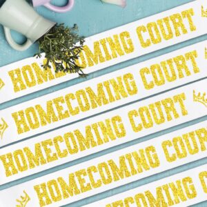 8 Pcs Homecoming Court Sashes with Gold Glitter, White Homecoming Party Prom Sash for Pageants Homecoming Party School Dance Graduation Party Decorations Accessories (White + Gold)