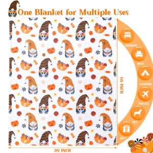 JISEN Halloween Blanket Pumpkin Throw Blanket Cozy Fall Throw Blanket for Women Kids Men Soft Blanket for Couch Living Room Halloween Decor Bed Throw Blanket 50 x 60 Inch Gnomes