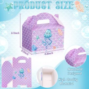 Dunzoom 24 Pcs Mermaid Party Favors Treat Boxes Shell Pearl Mermaid Goodie Bags Candy Gift Boxes for Party Favors Summer Ocean Gable Box with Handles for Girls Under the Sea Birthday Party Supplies