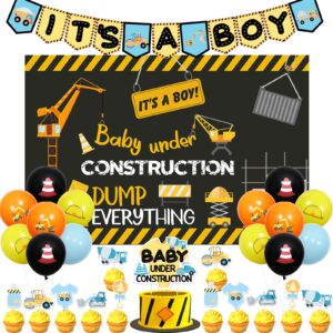 balterever construction baby shower decorations for boys with construction it’s a boy banner dump truck cake cupcake toppers construction baby shower backdrop for under construction theme party