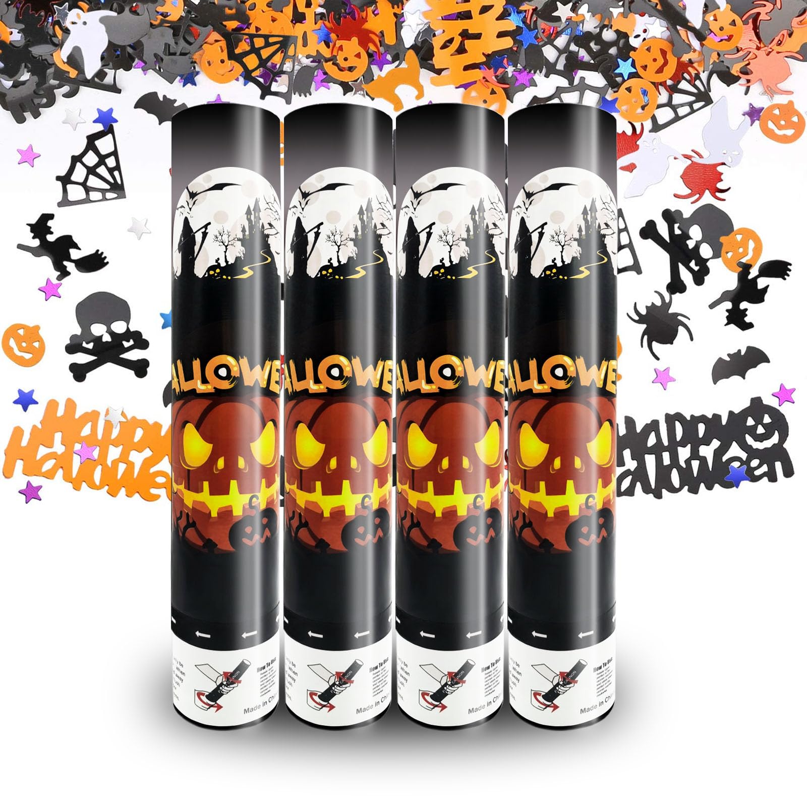 Halloween Confetti Poppers | 4 Pack Halloween Confetti Cannon | Halloween Party Poppers Confetti Shooters | Halloween 12 Inch Confetti Bomb | Halloween Confetti Poppers Bulk for Parties Event