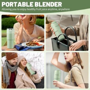 Portable Blender for Smoothies and Shakes,Personal Blender, 15 oz Vacuum Insulated Stainless Steel Keep Cold or Hot,BPA Free,USB Rechargeable,Travel Blender for Anywhere,Green（1 Pack)