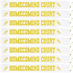 8 pcs homecoming court sashes with gold glitter, white homecoming party prom sash for pageants homecoming party school dance graduation party decorations accessories (white + gold)