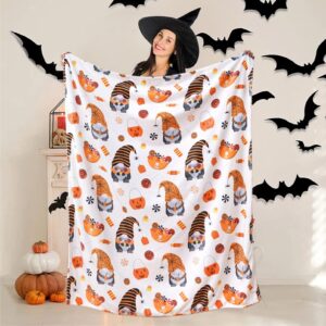 JISEN Halloween Blanket Pumpkin Throw Blanket Cozy Fall Throw Blanket for Women Kids Men Soft Blanket for Couch Living Room Halloween Decor Bed Throw Blanket 50 x 60 Inch Gnomes