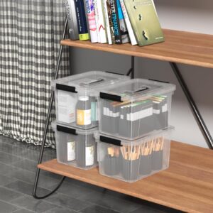 Cinkyou 5 L Clear Plastic Storage Box with Handle and Lid, Plastic Latching Container Bins, 4 Pack