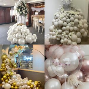 Pearl White Balloons Arch Double-Stuffed White Balloons Garland Ivory Balloon Different Sizes 18/12/10/5inch 61pcs Cream Beige Latex Balloons for Wedding Bridal Birthday Anniversary Decorations