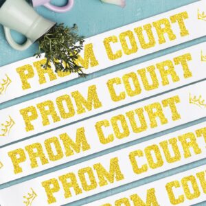 Generic 8 Pcs Prom Court Sashes with Gold Glitter, White Prom Court Sash for School Cosplay Pageants Prom Party Dance Graduation Party Favors, Graduation Party Sash, Shiny Prom Sash (White + Gold)