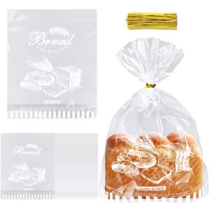 mumululu 90 pcs 11""x 14"" bread loaf packing bags with bottom gusset and ties clear cello cellophane bags printed bread bags