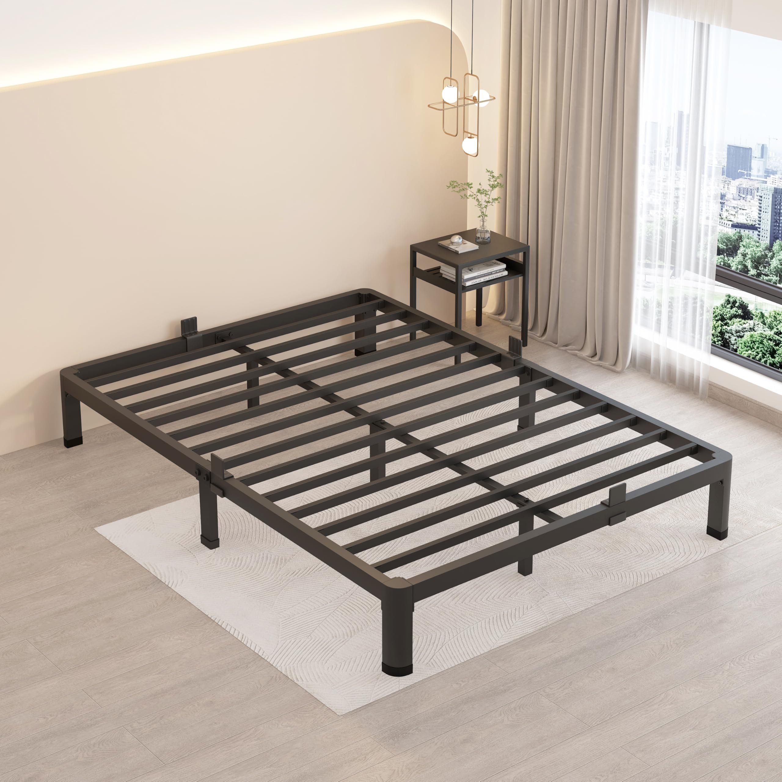 MAF 7 Inch Full Size Metal Platform Bed Frame with Round Corner Legs, 3000 LBS Heavy Duty Steel Slats Support, Noise Free, No Box Spring Needed, Easy Assembly