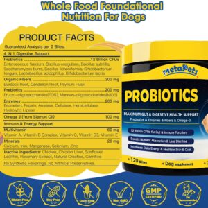 Probiotics for Dogs - Dog Probiotics for Digestive Health, Prebiotics, Enzymes, Fiber, and Omega-3 with Vitamins to Promote Intestinal Health, Support Immunity, Allergies & Itchy Skin, 120 Bites