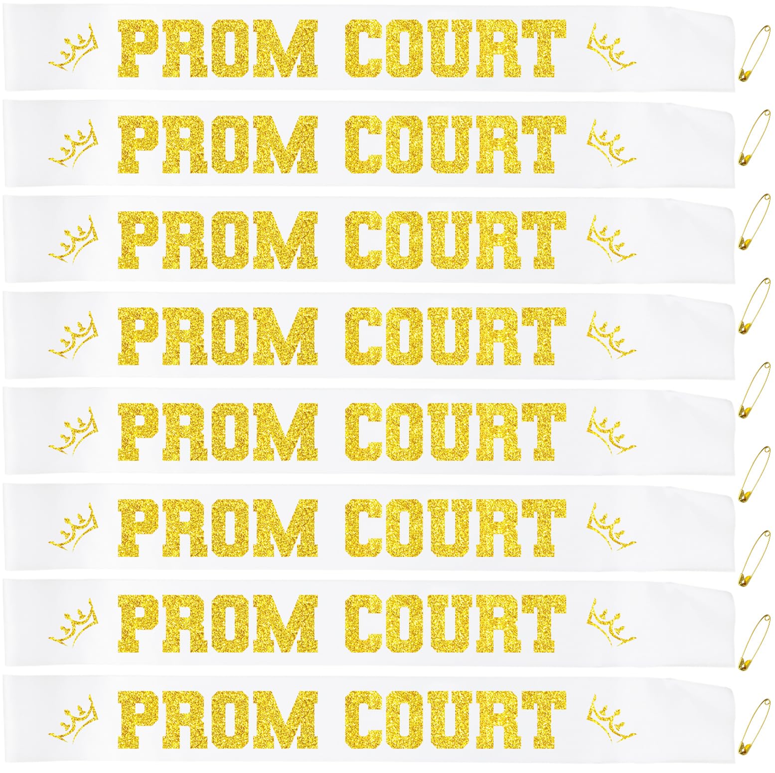 Generic 8 Pcs Prom Court Sashes with Gold Glitter, White Prom Court Sash for School Cosplay Pageants Prom Party Dance Graduation Party Favors, Graduation Party Sash, Shiny Prom Sash (White + Gold)